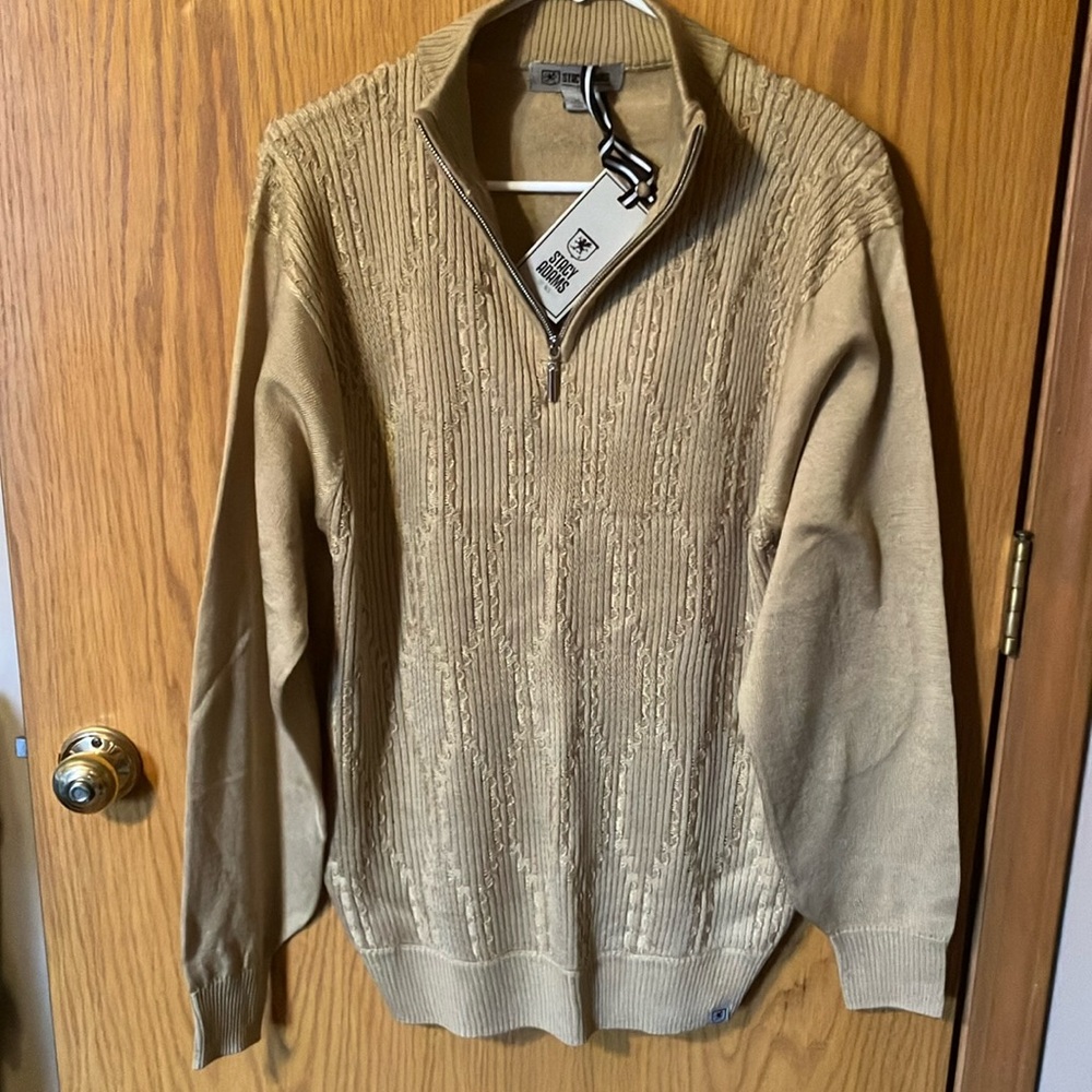 Stacy Adams Tan Zip Up Sweater with Textured Knit